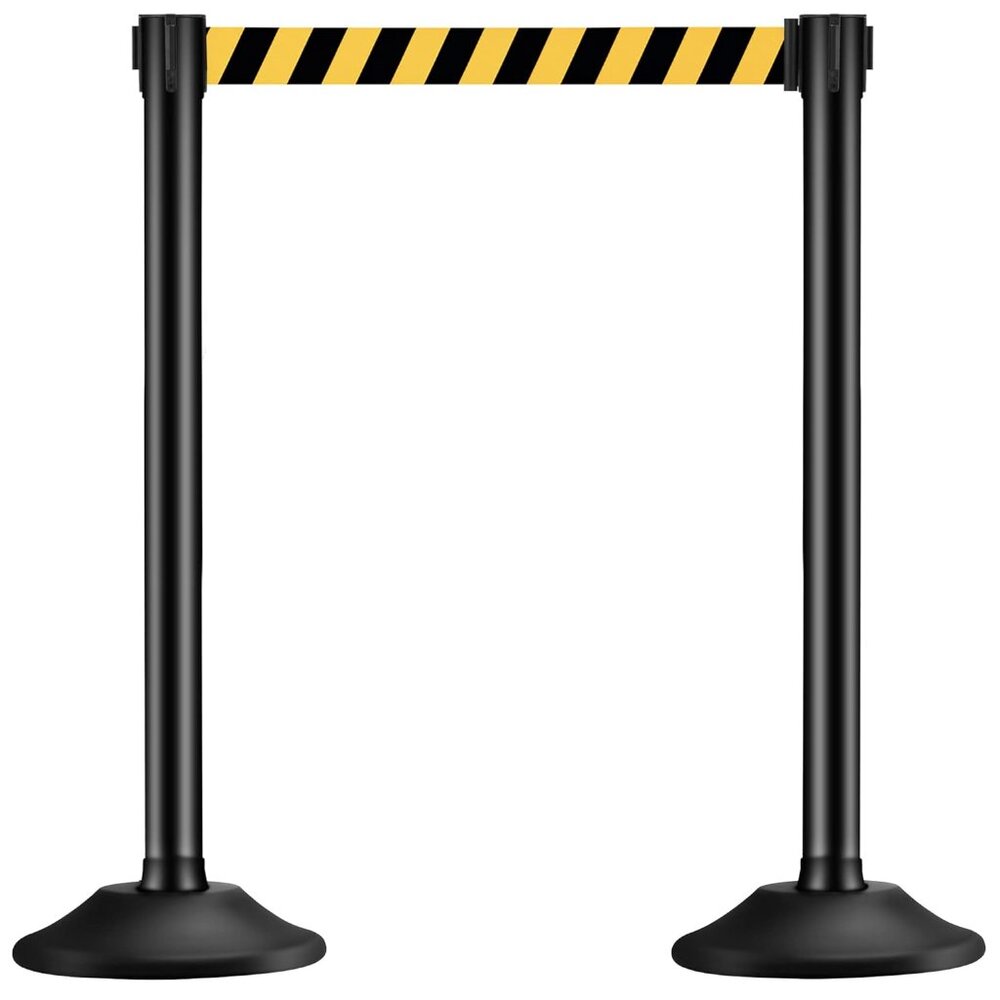 Set of 2 Stanchions with 6.6 FT Retractable Belts, Black Stanchion Post for Crow